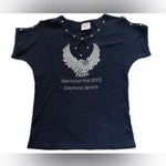 Biker Designs Vintage Y2K Black Biker Moto Eagle Biketoberfest Rhinestone Top Size L Photo 0