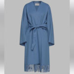 Zimmermann Fringed Wool Coat Wrap Robe Style Trench Coat Periwinkle Blue Size 3 Photo 2