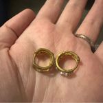 Vintage Gold Toned Faux Diamond Huggie Hoop Small Earrings Photo 0
