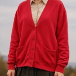 Levi's Vintage Womens Red Soft Button Sweater with Pockets sz L Preppy Academia Photo 0