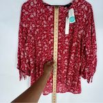PaperMoon  Larie Tie Sleeve Red‎ Floral Print High Low Chiffon Blouse NWT Size L Photo 10