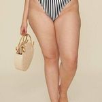 LPA NEW  Baby Doll Striped High Rise Swimsuit Bikini Bottoms Black White Size XL Photo 0