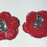 Red Floral Earrings with Crystal Center Photo 1