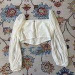 SheIn Lantern Sleeve Ruched Scoop Neck Asymmetrical Hem Crop White Corset Large Photo 4