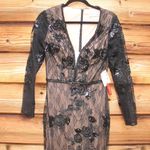 Mac Duggal 79351 Womens Black Embellished Long Sleeve Plunge Neck Trumpet Dress Photo 6