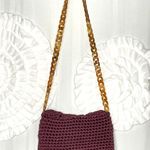 70s Burgundy Crochet Woven Boho Bohemian Bag Purse Tortoiseshell Chain Strap Photo 3