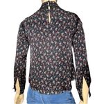 Intermix  Women’s 0 Black Floral Silk Mock Neck Long Sleeve Lace Insert Blouse Photo 3