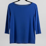 Talbots  Solid Bateau Neck‎ Tee Blue 3/4 Sleeve Boat Neck Pima Cotton Top Sz M # Photo 0