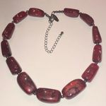 NY Deep Red Burgundy Shimmer Beaded Boho Chunky Retro Statement Necklace Photo 0