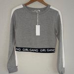 NEW Mimi Girl Gang Crop Sweatshirt Grey White Track Stripe Black Band Athleisure Gray Photo 0