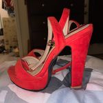 Red Velvet Block Heels Size 4.5 Photo 0