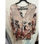 Boohoo  Plus Size Floral Print V Neck Long Sleeve‎ Dress Beige Black 12 Photo 1
