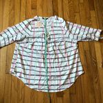 Bloomchic  NWT White Pink Square Pattern Zip Front Blouse 3/4 Sleeve Size 18-20 Photo 3