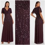 Mac Duggal  35109 Womens Purple Embellished Flutter Sleeve Gown Dress Photo 2