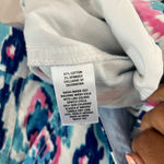 Crown & Ivy  Caroline Multicolor‎ Blue Ikat Shorts Stretch Twill Flat Front Photo 11