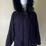 Vintage Jacqueline Ferrar‎ Black Parka Coat Real Fox Fur Trim Hood XS Petite 90s Photo 0