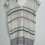 Maison Scotch  Womens Beach Cover Up White Size XS 4 Fringe Striped Blue Pink Photo 0