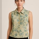 Vintage TR Bentley floral linen collared vest gilet top beige multi Sz L Size L Photo 0