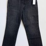 Good American Good Vintage Straight Jeans High Rise Leather Trim Black Size 0 Photo 0