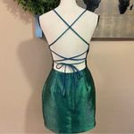 Lulus NWOT Impressive Confidence Shiny Green and Blue Lace-Up Mini Dress Photo 8