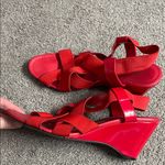 Jaclyn Smith  Red Strappy Wedge Sandals Size 9 FAIR CONDITION Photo 6
