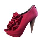 Charlotte Russe  Shoes Womens Red Peep-Toe Booties Ruffled Suede Platform Size 6 Photo 2