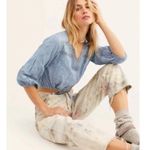 Free People  Dainty Edwardian Embroidered Lace Cottage Top Billowy Sleeves Medium Photo 2