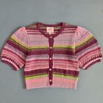 Banjanan Celeste Multi Weave Crochet Short Sleeve Cardigan Sweater Purple Size M Photo 6