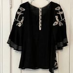 Esley  anthropologie blouse size small floral embroidered gauzy flutter sleeve Photo 6