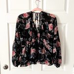 Olivaceous  Black Boho Romantic Floral Babydoll Long Sleeve Vneck Open Back Top Photo 95