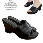 American Vintage 90'S‎ VTG. BLACK LEATHER CHUNKY HILLARD & HANSEN WEDGE SANDALS SIZE 8. Photo 0