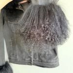 Anna Irion Black Mongolian Lamb Trim Collar & Cuff Gray Denim Jacket size Medium Photo 4