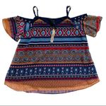 Coco + Carmen Top Blouse Siren Vibrant Print Short Sleeve Cold Shoulder L/XL NEW Photo 12