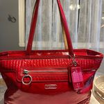 Coach Red Croc-Embossed Tote Bag Photo 1