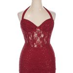 Elegant Red Lace Halter Dress Size XL Photo 3