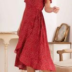 Rihoas Polka Dot Ruffle Wrap Dress Red Size M Photo 0