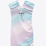 ZARA New  Pastel Tie Dye Satin Ruched Cut Out Mini Dress Size XS Photo 6