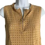 Sleeveless Loose Knit Tank Top M Khaki Tan Quarter Zip Pullover Viscose Size M Photo 1