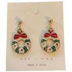 Holiday Christmas Dangle Wreath Earrings White Photo 0