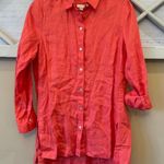 J. Jill‎ Love Linen Essential Shirt Small Coral Pink 100% Linen Button Front Top Photo 0