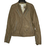 Diesel  Women Jacket Moto Racer Biker Full Zipper‎ Pocket Snap Collar Tan Large Photo 0