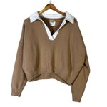 Abercrombie & Fitch Contrast Collar Polo Sweater Womens L Tan White Preppy Chic Photo 1