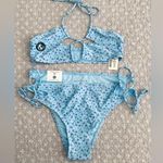 Aeropostale NEW! Blue Ditsy Floral Cut Out Strappy Mid-Rise Bikini Set Size S/M Photo 5
