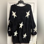 Boutique Brand Fuzzy Black/White Oversized Star Tunic Sweater Size Large Black Photo 1