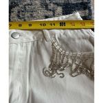 Cloud Ten White Denim Rhinestone Fringe Cuffed High Waisted Shorts Large NEW Photo 5
