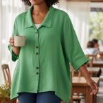 Habitat Tunic Top Green 100% Linen Preshrunk USA XL Minimalist Casual Coastal Photo 0