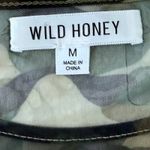 Wild Honey  Camo Print Mesh Long Sleeve Crop Top Sheer Size Medium Green Brown Photo 2