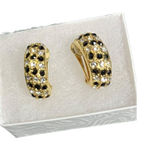 Roman Gold Tone Black Crystal Rhinestone Earrings Half Hoop Huggie Clip On Glam‎ Photo 0