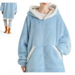 NWT Sherpa Fleece Zippered Short Wearable Blanket Hoodie Blue Size M Photo 2