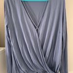 Lush Clothing Light Blue Deep V Neck Blouse  Photo 0